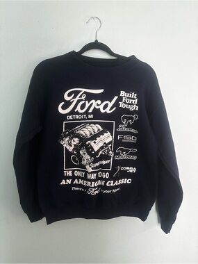 Ford Black Crewneck Sweatshirt with White Engine Graphic